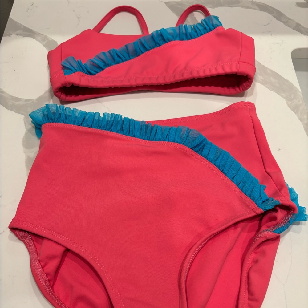 Kids Pink and Blue Ruffled Swimsuit